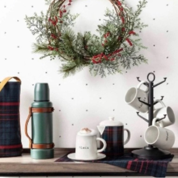 Hearth & hand magnolia stoneware plaid tartan coffee tea pot cream lid christmas - Picture 8 of 8